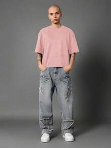 Melrose Avenue Los Angeles Crop T-Shirt Urban Streetwear Script Logo Back Print Casual Summer Lightweight Top Boxy Style Hip Hop Fashion-Unisex-L91 - 淺粉色 - 查看 5