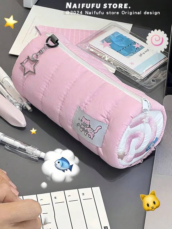 1pc Fish Board Flour Cat Pen Bag And Bread Puppy Cake Pen Bag ,Cute Makeup Bag Student Back To School Stationery Bag Large Capacity Storage Bag,Pencil Case,Pencil Pouch,Room Decor,Halloween Decor,Fall Decor,Christmas Halloween Christmas Decorations