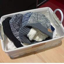 5-Color Options Men's Knit Beanie - Navy Blue & White Striped Winter Hat, Thermal Lined Thick Warm Ear Protection, Soft Fluffy Lining, Washable Cold-Proof Cap, Knitted Headwear, Ribbed Texture, Stitching, Casual Outfit Winter Warm