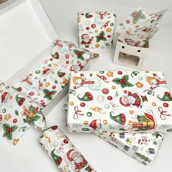 60/30/10 Christmas Gingerbread Man Pattern Tissue Paper - 20x34 Inches, Gingerbread And Polka Dot Design, Lightweight Protective Packaging, For Gift Wrapping, Item Protection, Seasonal Packaging, Christmas Holiday Decoration