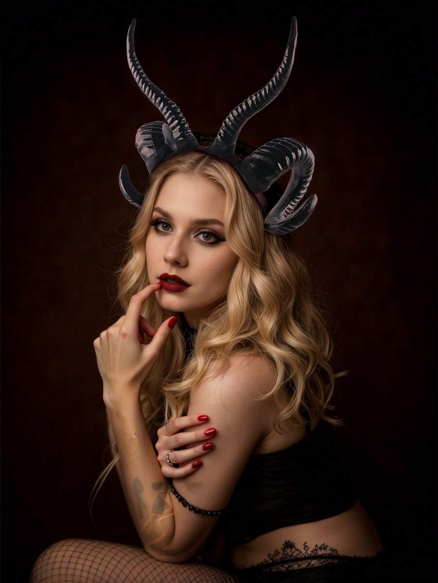 1 Băng đô sừng linh dương Gothic Băng đô sừng quỷ cho Halloween Băng đô sừng quỷ cho trang phục hóa trang thời Phục Hưng - màu đen - Xem 1