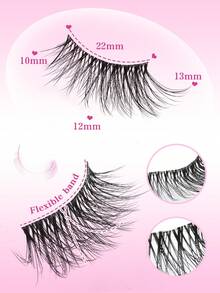10 Pairs Cat Eye Style Natural Crossing Lengthening Transparent Band Semi-Eyelashes, 3D Faux Mink Soft False Eyelashes, Reusable, Suitable For Women Daily And Party Wear - 黑色 - 查看 4