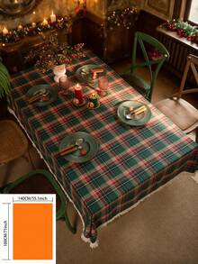 1 件复古美式乡村风格绿色格子编织桌布，带流苏设计，厚实耐用，适合厨房、日常使用、节日、家庭聚会、圣诞派对、婚礼、餐桌装饰 - 綠色 - 查看 14