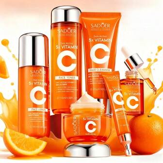 Korean 5X Vitamin C Skincare Set For Teenage Girls Korean Toner / Glass Skin / Glowy Skin / Collagen+Hyaluronic Acid+Niacinamide Brightening & Locking Water & Hydrating Essence, Anti-Aging Skin Care Kit For Firming & Moisturizing