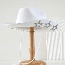 A Unisex Cowboy Hat Adorned With Studs And Rhinestone Stars, Featuring A Punk-Inspired Glossy Finish. Suitable For Parties, Cosplay, Dances, Masquerade Balls, Festivals, Weddings, Birthdays, And Music Festivals. - Multicolor - View 19
