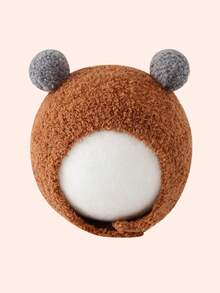 1pc 3-24 Months Baby Double Pom-Pom Plush Hat, Cute Cartoon Baby Hat Series, Warm Knitted Baby Hat For Autumn/Winter, Comfortable & Warm Baby Knitted Hat, Fashionable & Warm Baby Hat, Premium Baby Hat Selection, Essential Baby Winter Accessory - Big Ball Button Tire Hat - View 6