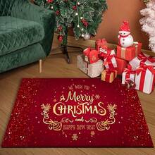 1 pezzo Zerbino rettangolare natalizio, realizzato in materiale poliestere morbido e finto lana - Zerbino per ingresso festivo realizzato a macchina, adatto per uso interno/esterno, lavabile in lavatrice - Decorazione natalizia con disegno di fiocchi di neve, glitter e renne, decorazione natalizia/arredamento per la casa