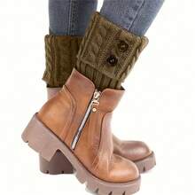 Button Detail Leg Warmer, Crochet Knitted Boots Leg Warmer Socks, Women's Stockings And Socks - Nhiều màu - Xem 6