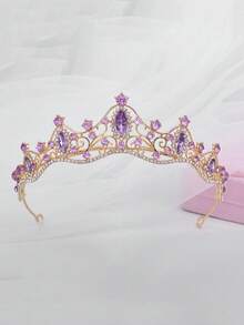1pc Rhinestone Bridal Wedding Crown, Princess Crown - Purple - View 4