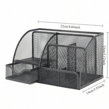 Desktop Organizer Pen Holder Combo, Multi-Functional Storage Rack For Office/Student Desk, Space-Saving Desk Organizer Metal Hollow-Out 7-Grid