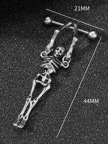 1 chiếc khuyên tai hình đầu lâu thanh tạ bằng thép không gỉ thời trang cá nhân hóa dành cho nam, khuyên tai hình đầu lâu lắp ráp theo phong cách Mỹ dành cho lễ hội, người hâm mộ phong cách Punk và Gothic - Màu Bạc Cổ - Xem 6