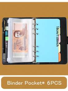 Zestaw 6 matowych segregatorów plastikowych A6 – 6 otworów, wodoodporne kieszenie na suwak, dziurkowane koperty na gotówkę, trwałe kieszenie na dokumenty, pasujące do segregatorów A6