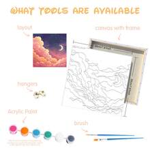 1/2 件带框数字油画 卡通抽象月亮天空初学者套装 易画 DIY 工艺品套装 适合家庭礼物 20x20 厘米/7.87x7.87 英寸 - 彩色 - 查看 3