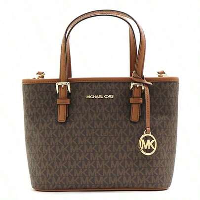 Michael Kors Bolso de mano de cuero con estampado de monograma y bloqueo de color Michael Kors Jet Set, bolso de compras de estilo de mujer 35T9GTVT0B