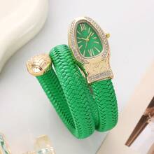 Snake-Shaped Rhinestone Diamond Style Business Casual Quartz Watch, Elegant Women's Watch