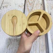 Bamboo Salt Jar Kitchen Seasoning Bottle Kitchen Supplies Circular Bamboo Seasoning Box Spice Rack - Multicolor - View 6