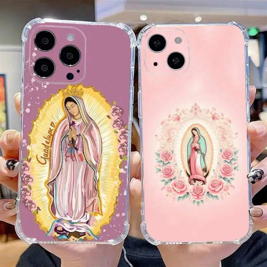 Funda de teléfono Nuestra Señora de Guadalupe compatible con 16,15,14,13,12,11 Pro,Max,Plus,X,XS,XR,SE,Mini de silicona transparente suave, compatible con funda de 17, funda de 17 Pro, funda de 17 Pro Max - z2 - Ver 1