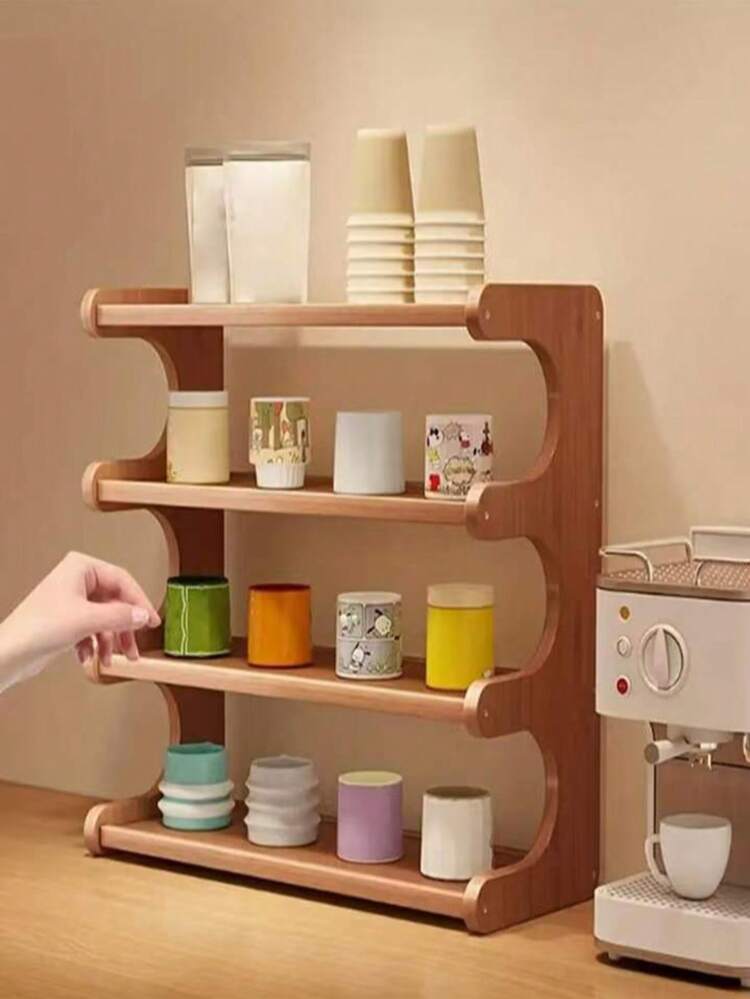 2/3/4 层桌面架，配有加厚竹木隔板，非常适合在厨房、书房、客厅、储物架中存放和整理香料、零食、咖啡杯、书籍和其他物品 - 棕色的 - 查看 6
