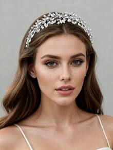 1pc Bridal Crystal Headband, Handmade Wedding Party Royal Hair Accessory - Multicolor - View 2