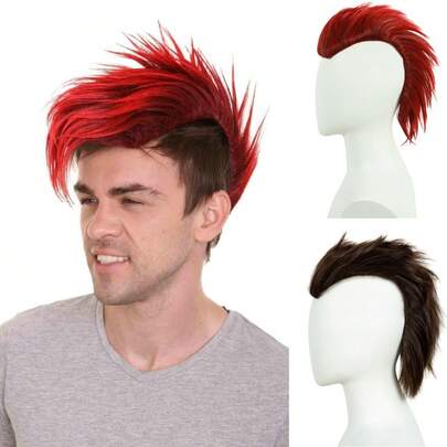 REEWES Men Mokhaw Wig Hair Accessories Fluffy Toupee For Halloween Costume Brown Red Hair Piece Wig For Men Cosplay Daily Party