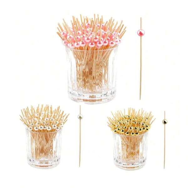 200/100/80/50/30/20pcs White/Pink/Gold Pearl Fruit Picks, Food Picks, Fruit Forks, Suitable For Party, Birthday, Wedding Decoration