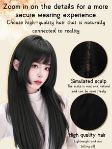 Natural Long Straight Synthetic Black Wig With Bangs Lolita Cosplay Hair Wigs For Women Heat Resistant Fiber Daily Party Wig Fem - Multicolor - View 7