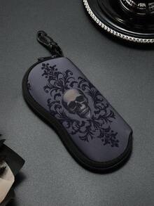 1 hộp đựng kính mắt in họa tiết đầu lâu có móc khóa carabiner, túi đựng kính bằng chất liệu neoprene mềm siêu nhẹ, có khóa kéo và ngăn đựng di động dành cho nam và nữ - Nhiều màu - Xem 12