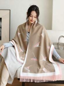 1 Stück Floral Jacquard Strickschal, Faux Kaschmir minimalistisches Design, vielseitiger Schal für Frauen, geeignet für Herbst/Winter