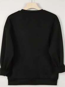 Sudadera Casual De Talla Plus Para Mujeres Con Estampa De Calavera Del Día De Muertos, Tejido De Poliéster, Cuello Redondo, Colección Otoño/invierno - oscuro - Ver 2