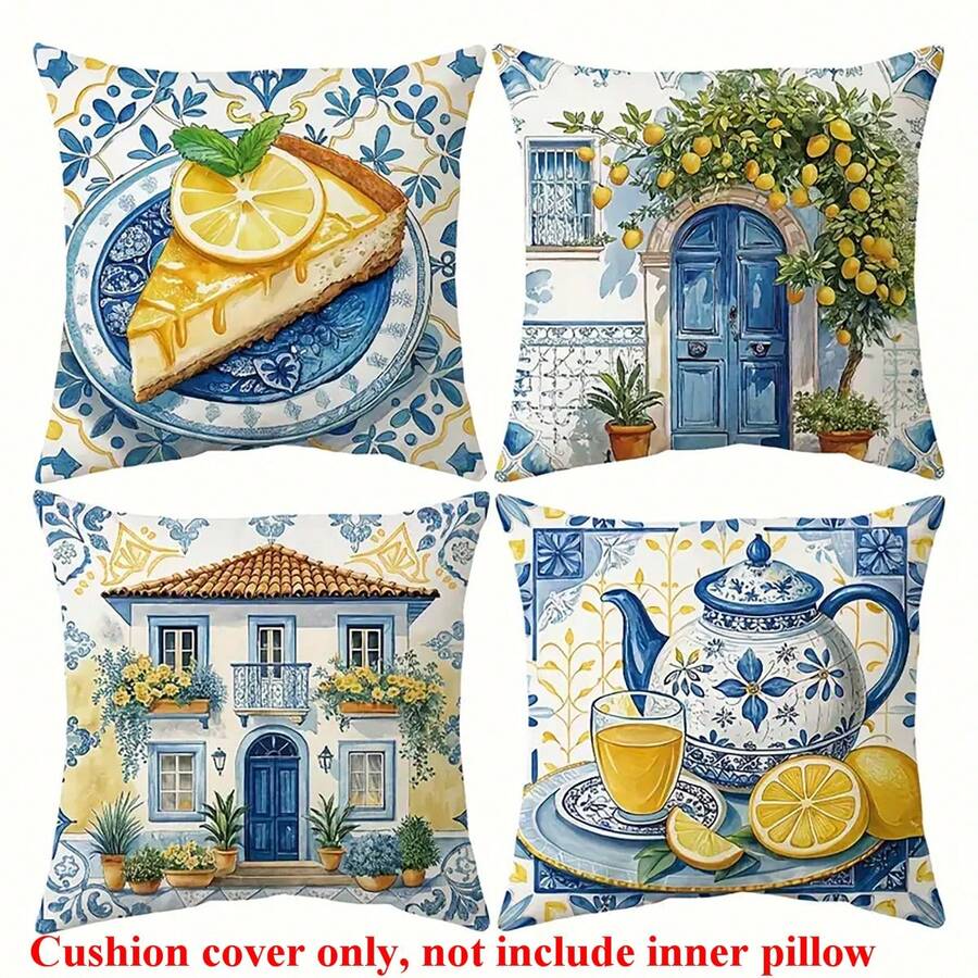 4pcs/Set, Contrast Color Throw Pillow Covers, Cute Dog Letter Plaid Stripe Ditsy Floral, Pastoral Fresh Style Bedroom Sofa Cushion Covers, Zipper Easy To Remove And Wash, Pillow Inserts Not Included - Multicolor - View 1