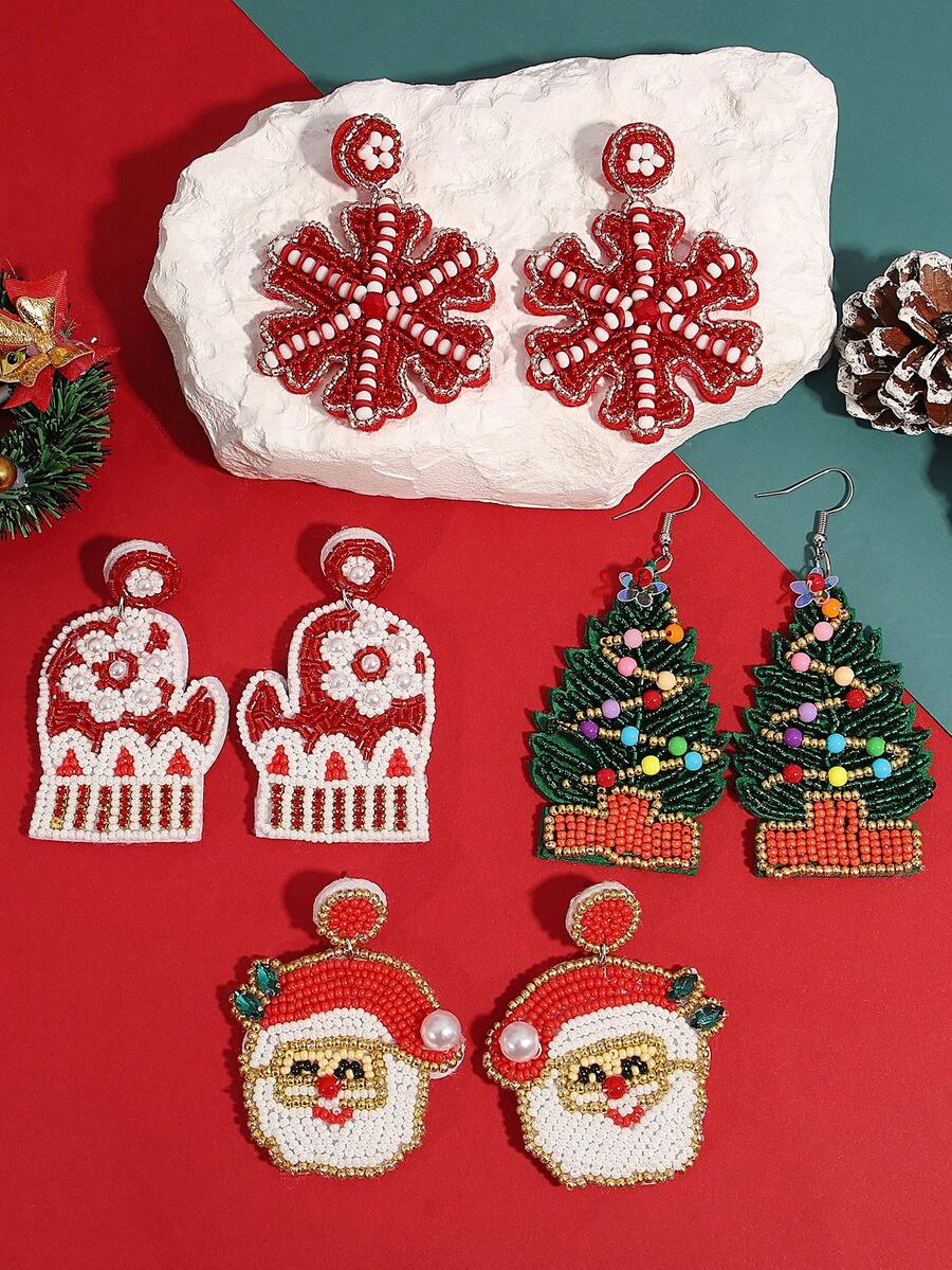 Ohrringe mit Weihnachtsmann-Perlenanhänger, Schneeflocken, Weihnachtsbaum-Hängeohrringe, Accessoire für täglichen Party-Schmuck, Geschenke zu Halloween und Weihnachten