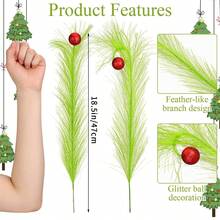 8 Peças Picks de Duende de 40cm com Ramos Verdes Fofos com Bolas Vermelhas Brilhantes, Decorações Artificiais Semelhantes a Penas para Topo de Árvore de Natal, Ornamentos, Guirlanda, Artesanato DIY, Arranjos Florais, Lembrancinhas de Festa, Decoração Sazonal