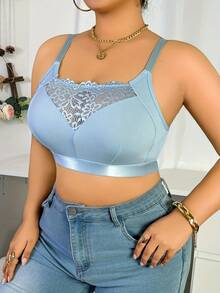 Camiseta de tirantes con encaje acanalado de color azul claro, con tirantes ajustables y piel amigable