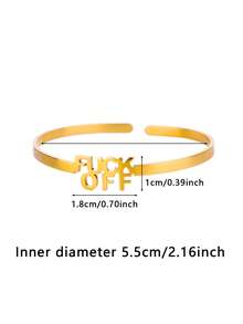 1Pc Punk Style Letter Open Cuff Bangle Bracelet, 18K Gold-Plated Stainless Steel Open Adjustable Bracelet, Unisex Jewelry Fashion Accessories
