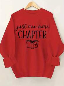 2025[Bright Pink Book Lover Sweatshirt] Soft Stretch Polyester Bright Pink "Just ONE MORE CHAPTER" Book Lover Graphic Crew Neck Sweatshirt| Casual Regular Length Pullover For Women, Autumn/Winter Casual Attire, Cozy Autumn Apparel, Playful Print, Durable FabricSoft And Breathable - [紅色的] - 查看 1