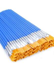 Small Paint Brushes Bulk, Anezus 50 Pcs Flat Tip Paint Brushes With Round Acrylic Paint Brushes Set Brushes Classroom Acrylic Watercolor Canvas Face Painting - Blue - View 15