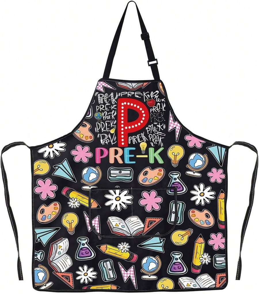 JNIAP - Delantal de jardín de infantes para profesores, preescolar, con bolsillos, educador de pequeños seres humanos, regalo para maestros - Para K Ap - Ver 1