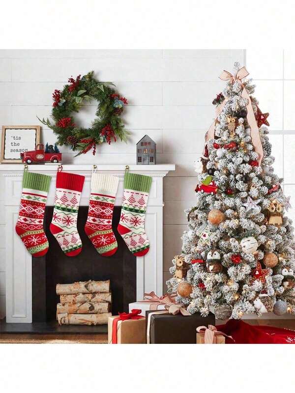 1 Stück Weihnachtsstrumpf, 50cm großer gestrickter Schneeflocken Strumpf, Schneeflocken Weihnachtsstrumpf für Heim Dekoration, Feiertags- und Familien-Strumpf für Kamin Party Dekoration Weihnachtsdekorationen Raumdekoration Winter