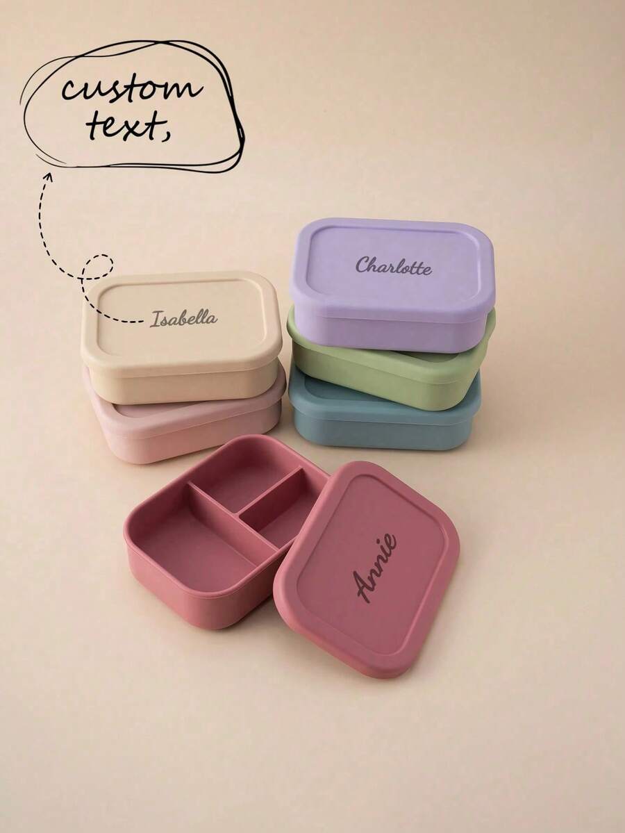 1pc Personalized Customization Name Silicone Food Storage Lunch Box, Custom Tableware Three-Compartment Dinner Plate - Multicolor - View 1
