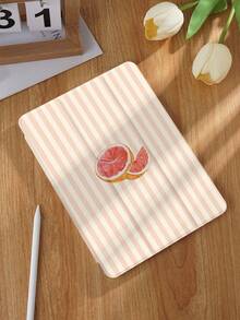 葡萄柚条纹图案平板电脑保护套,兼容 iPad 9.7/10.2/10.5/10.9/12.9/Pro 11(第十代),兼容三星 Galaxy Tab S6 Lite 10.4 英寸,兼容 Kindle Paperwhite(第十二代,2024 年发布)、Kindle(第十一代,2022 年发布)、Kobo Clara Colour,柔软防震保护,智能支架/自动唤醒/睡眠功能 - 彩色 - 查看 3