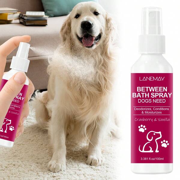 100ml Deodorante spray per cani senza ingredienti, fragranza di mirtillo rosso+vaniglia a lunga durata, spray deodorante per cani, vaporizzazione delicata dopo il bagno, contenente vitamina E, per gatti, 3,381 fl.oz