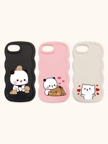 Cute Panda Novelty 3pcs Dopamine Themed Phone Cases, Cute Cartoon Panda, Bear, Cat Print Phone Case Set, New Wavy Macaron Design Phone Covers, Phone Protective Cases Compatible With IPhone Spring Gift,International Version, Not The Domestic Version - Multicolor - View 26