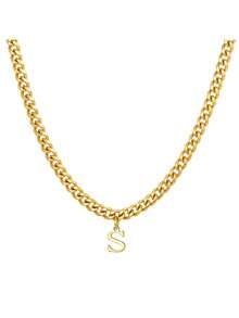 1pc Popular Classic Stainless Steel Letter Pendant Necklace, Men's Style - Gold-26 Letters - View 10