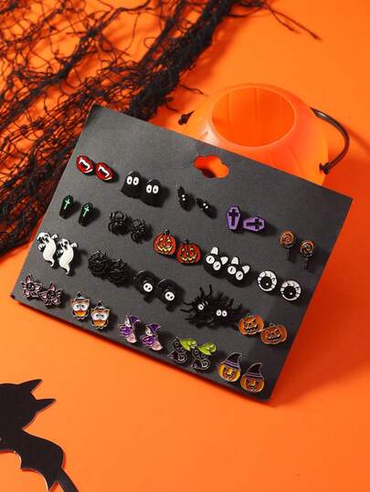 20 Stücke/Set süße Cartoon Geist Gothic Punk Stil Ohrstecker, modische Ohrringe für Frauen, Halloween Feiertags Schmuck
