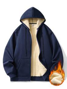 Sweat à capuche grande taille, sweat à capuche doublé de sherpa thermique épais avec zip, convient pour l'hiver, Top à manches longues - Bleu azur - Voir 1