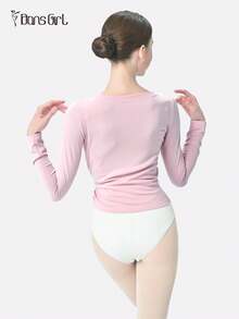 DonsGirl 1 Piece Women's Ultra-Soft Knitted Ballet Warm-Up Top For Women - Long Sleeve, High-Waist, Side-Twisted Waist Slim Design - Pink - View 6