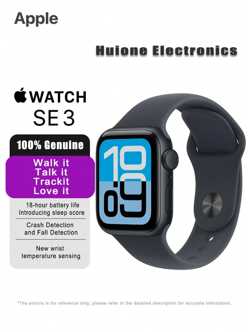 Apple Watch SE 3 GPS 智能手表推出睡眠评分 | 全新腕式温度感应 | 享受全天 18 小时电池续航 | 玻璃材质抗裂性能提升 4 倍 | 碰撞检测和跌倒检测等安全功能，随时随地寻求帮助 - 午夜色 - 查看 1