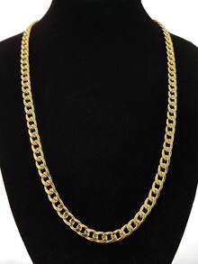 6mm 18K Gold Plated Men's Hip-Hop Necklace, Gift And Party Jewelry Set, Men's Fashion Stainless Steel Chain Necklace, Daily Ornamental Punk Hip-Hop Style Cowboy Wide Chain And Four-Sided Steel Style Street Men's Necklace