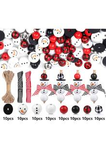 Christmas Wooden Beads Kit, Colorful Round Multiple Styles Wooden Beads Kit For Jewelry Making, DIY Christmas Decoration Gifts Key Chain Accessories