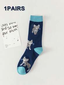 1/3/5双卡通猫咪袜子，透气舒适，吸汗，适合日常穿着、运动、办公和休闲风格。四季皆宜的礼物 - 彩色 - 查看 6